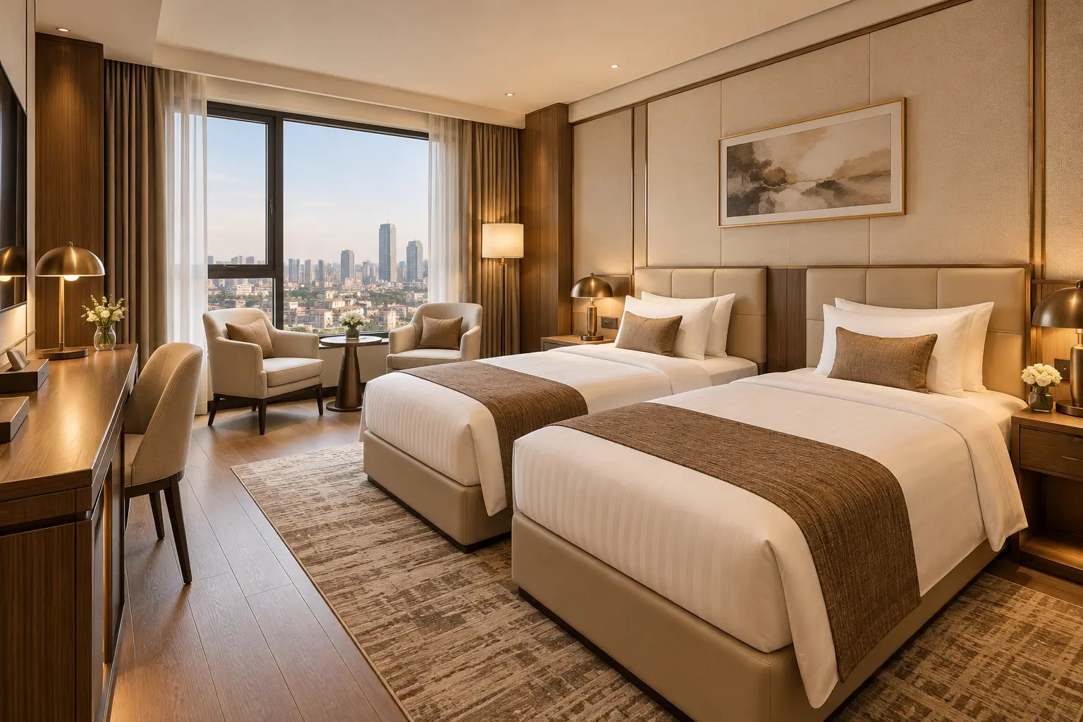 Hình minh họa phòng Deluxe Twin với hai giường đơn